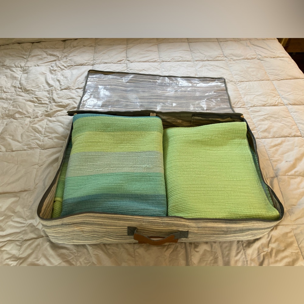 Cloth soft side blue/white underbed storage cases 31” x 19”x 6”EUC (3 available)